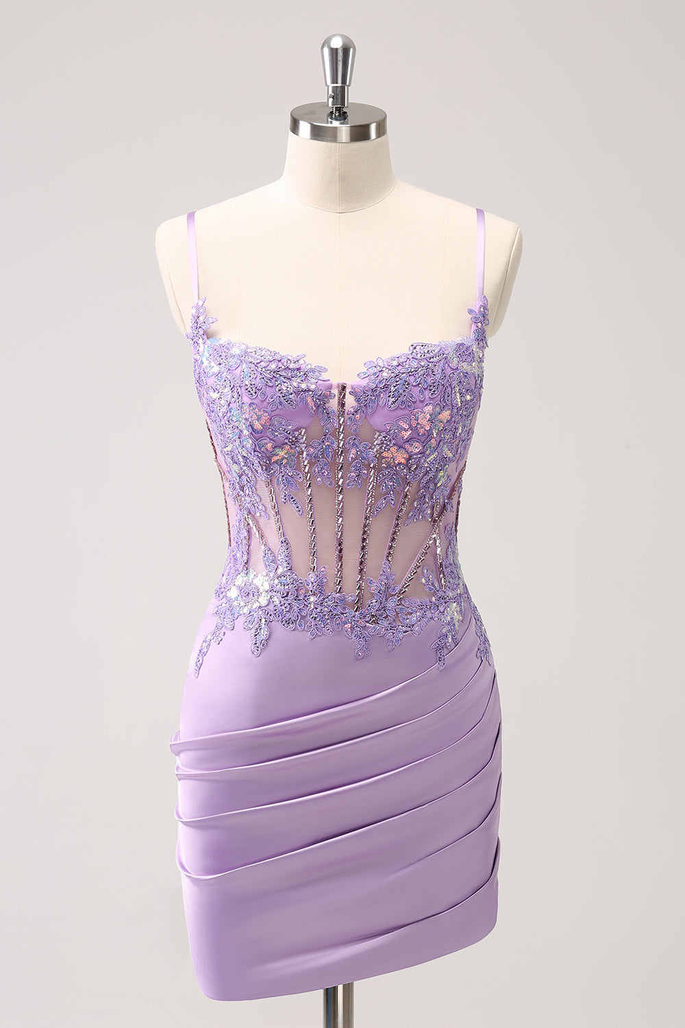 Luolandi Unique Glitter Purple Corset Pleated Tight Homecoming Dress with Sequins Sparkly Party Dress